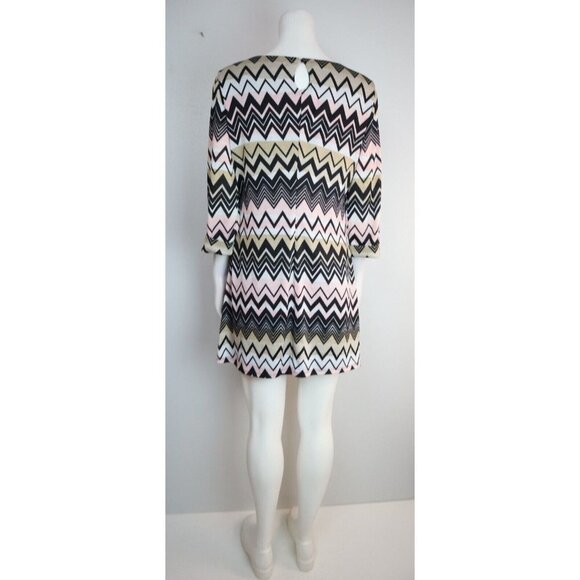 WOMEN'S BLACK PINK BEIGE CHEVRON DRESS - LILY ROSE - SIZE L - Picture 6 of 7
